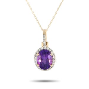 LB Exclusive 14K Gelbgold 0,13ct Diamant und Amethyst Anhänger Halskette - – PD4 / 15500YAM