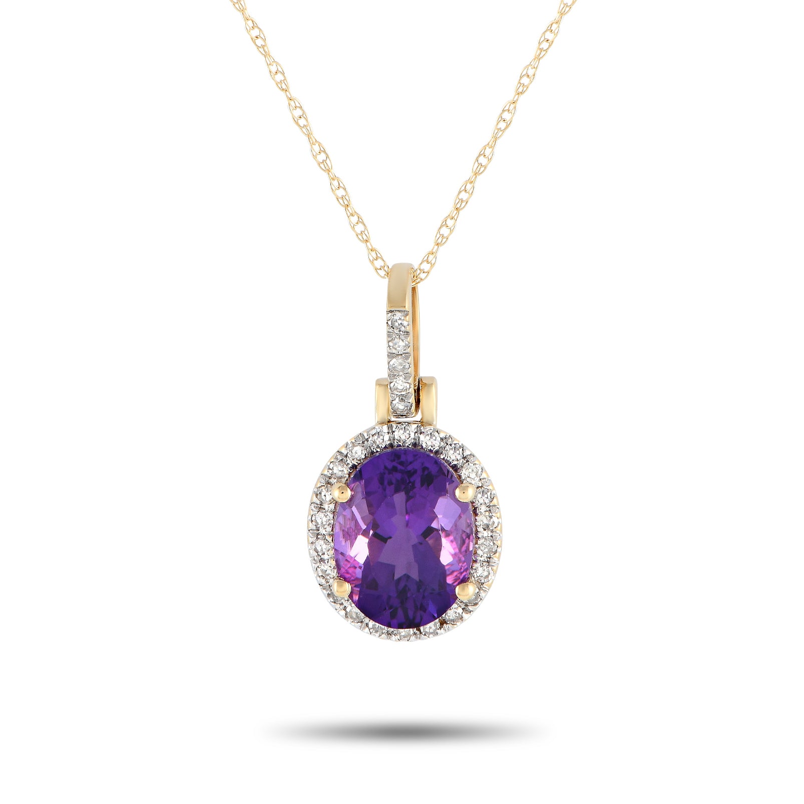 LB Exclusive 14K Gelbgold 0.13ct Diamant und Amethyst Anhänger Halskette PD4 15500JAM