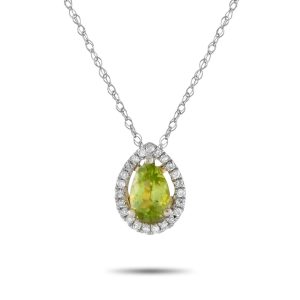 LB Exclusive 14K Weißgold 0,07ct Diamant und Peridot Birne Halskette - – PD4 / 15556WPE