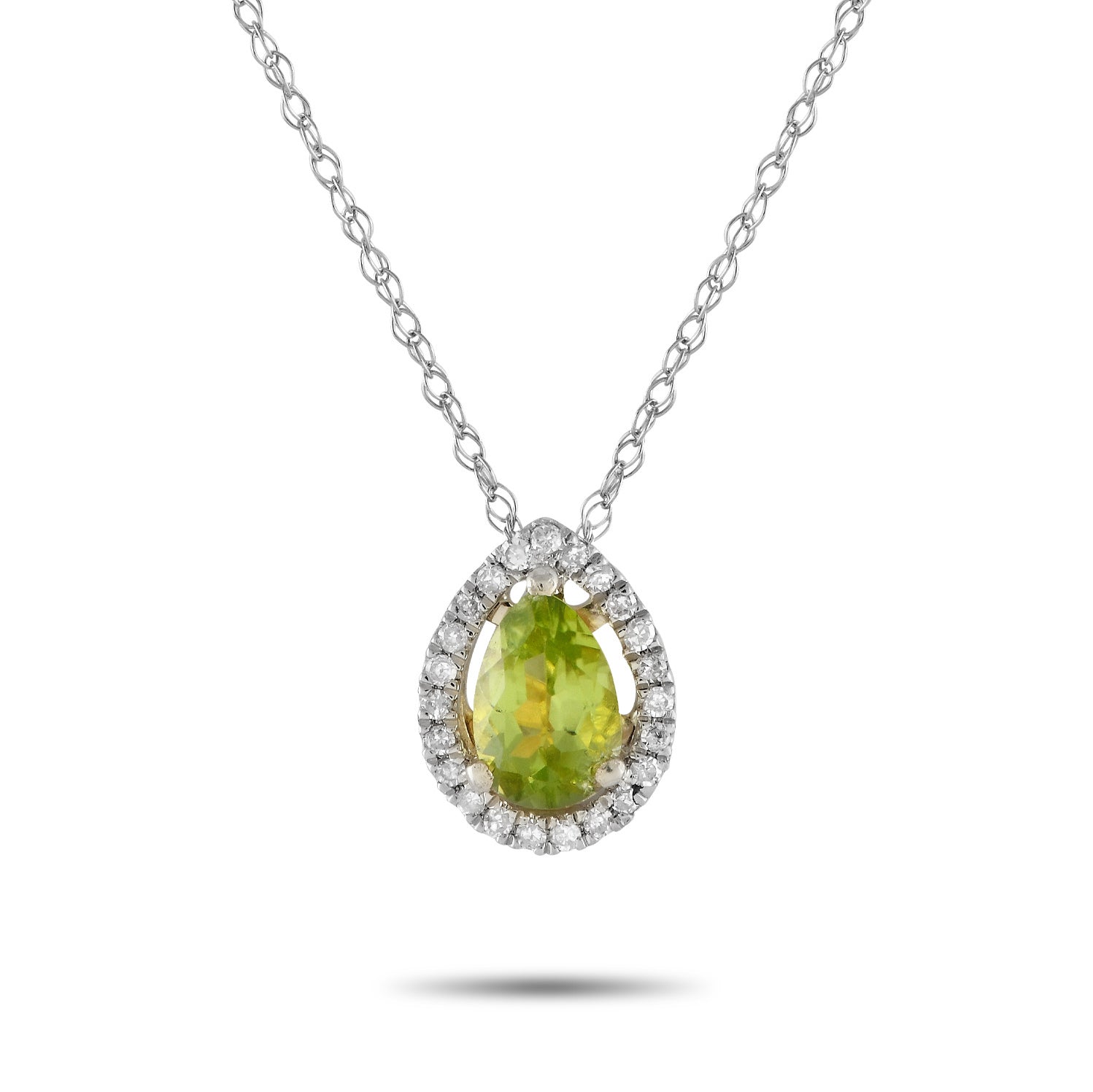LB Exclusive 14K Weißgold 0.07ct Diamant und Peridot Birne Halskette PD4 15556WPE