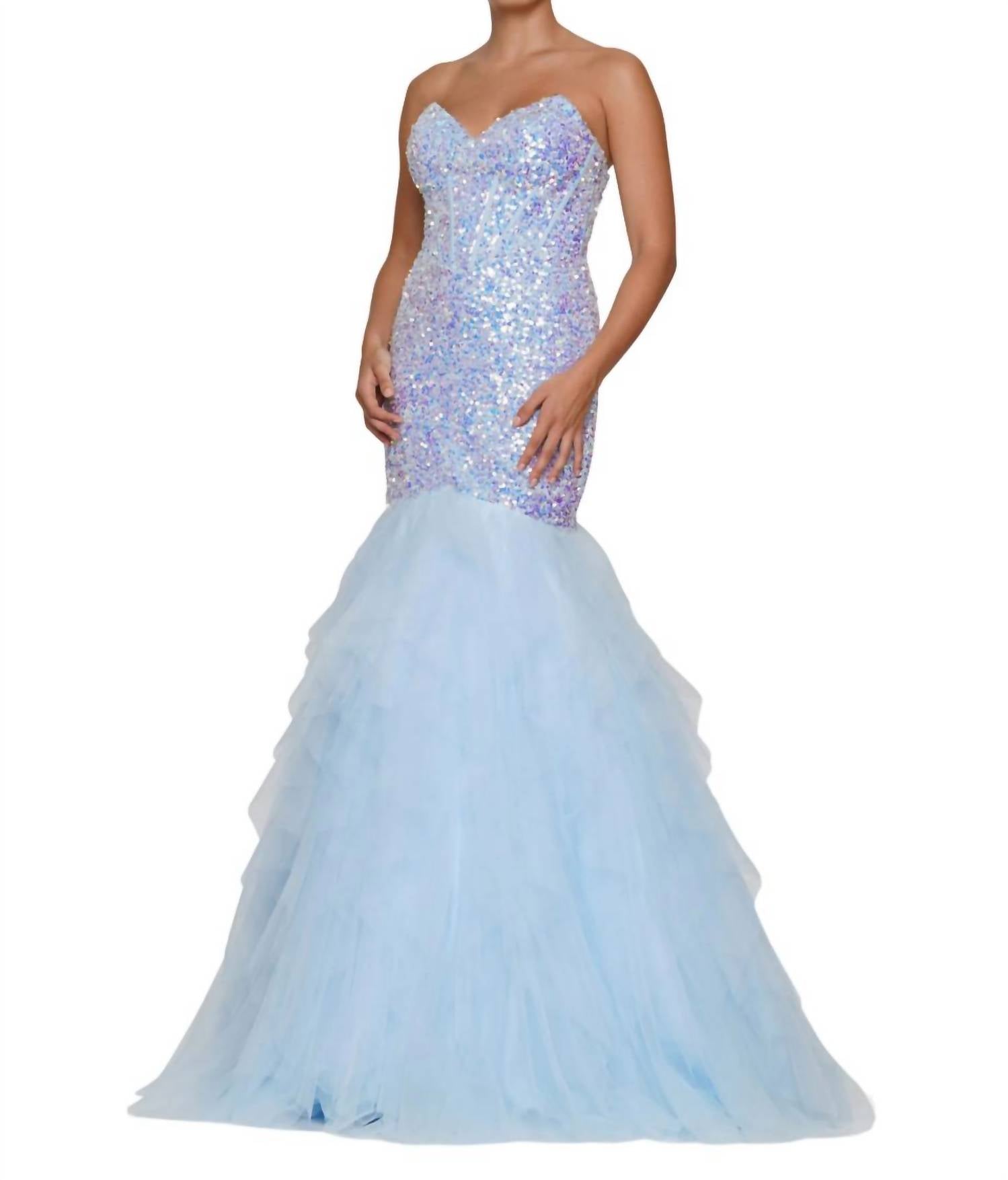Pailletten Meerjungfrau Prom Kleid in hellblau