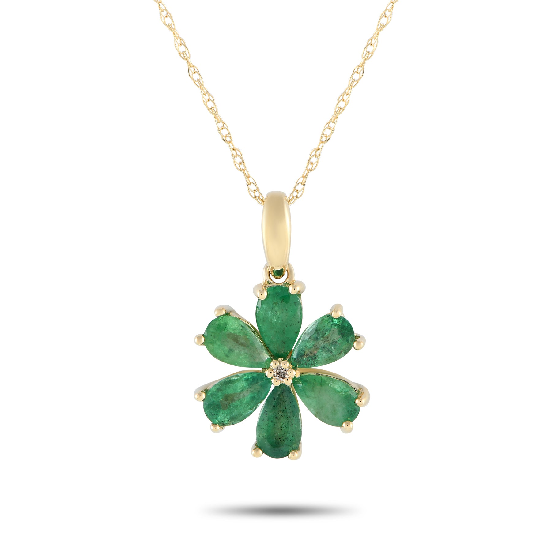 LB Exclusive 14K Gelbgold 0,01ct Diamant und Emerald Blume Halskette PD4 15845YEM