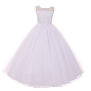 große Mädchen weiß schiere Organza Satin Pailletten Perlen Kommunion Kleid 7-18