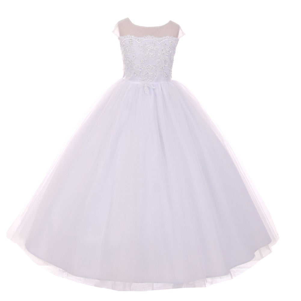 Große Mädchen weiß schiere Organza Satin Pailletten Perle Kommunion Kleid 7-18