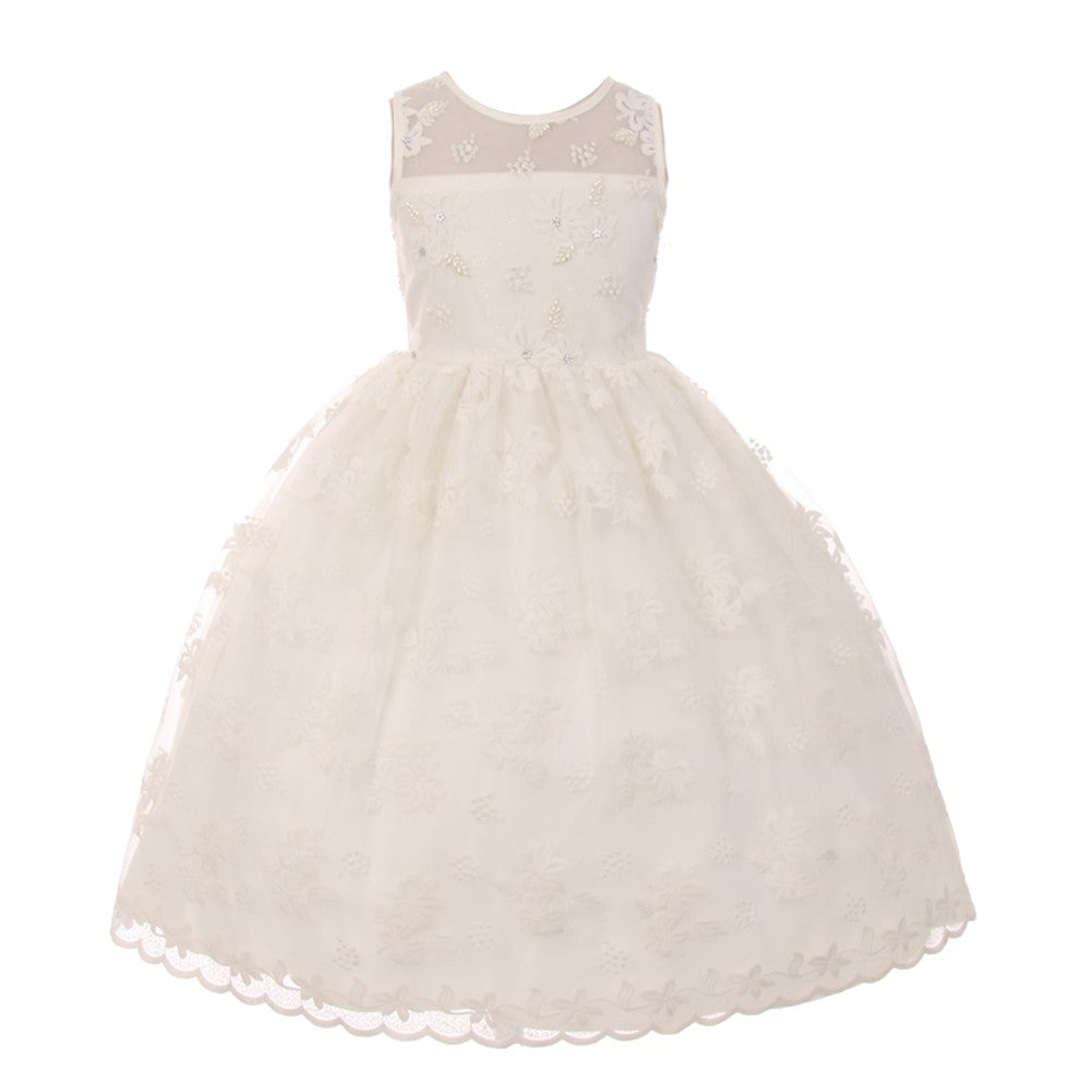 Große Mädchen Elfenbein Spitze Perlen verziert Junior Brautjungfer Ostern Kleid 8-12