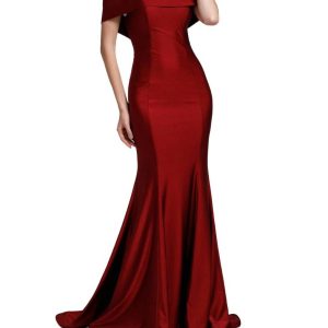 Lycra off Schulter Meerjungfrau Kleid in Burgund 7833384517692