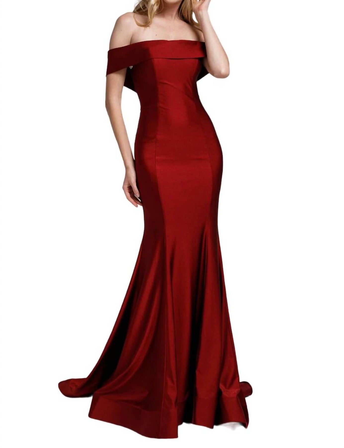 Lycra Schulterfrei Meerjungfrau Kleid in Burgund