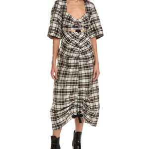GANNI Cutout Kleid aus Leinen und Seide