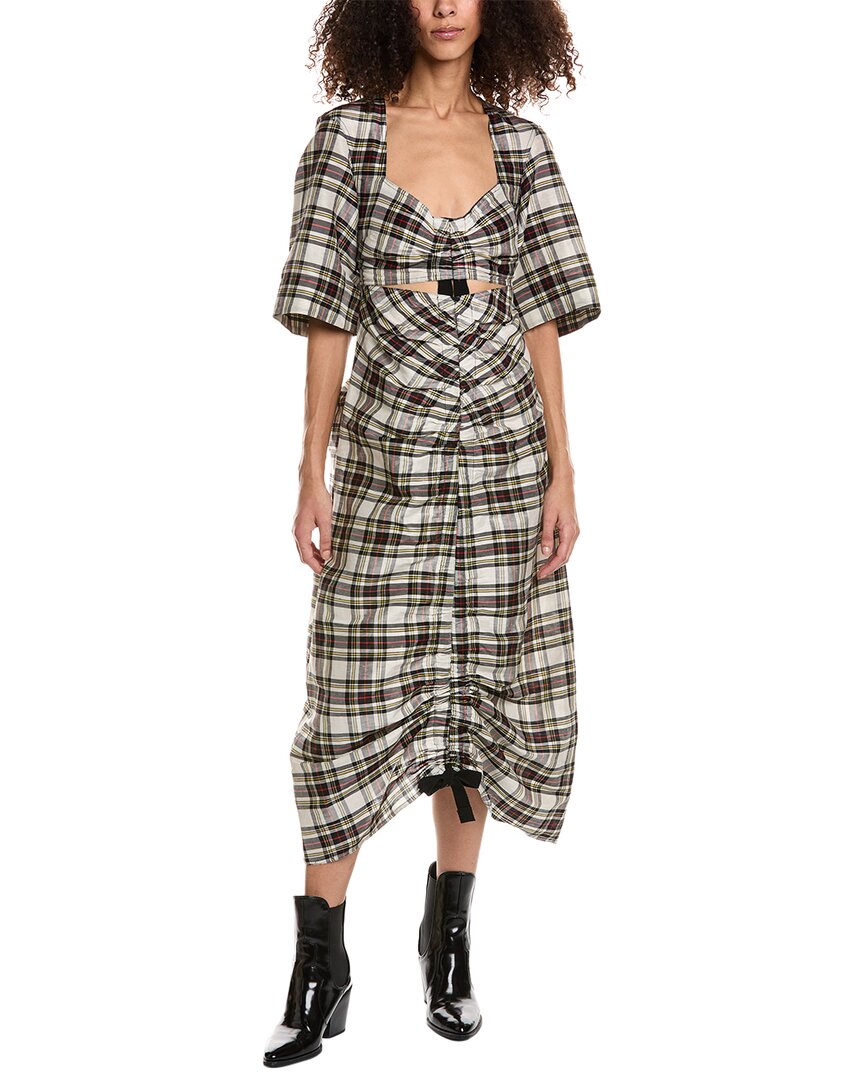 GANNI Cutout Kleid aus Leinen und Seide