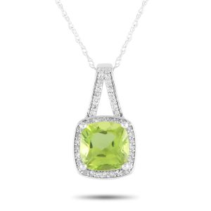LB Exclusive 14K Weißgold 0,12ct Diamant und Peridot Halskette - – PD4 / 16273WPE