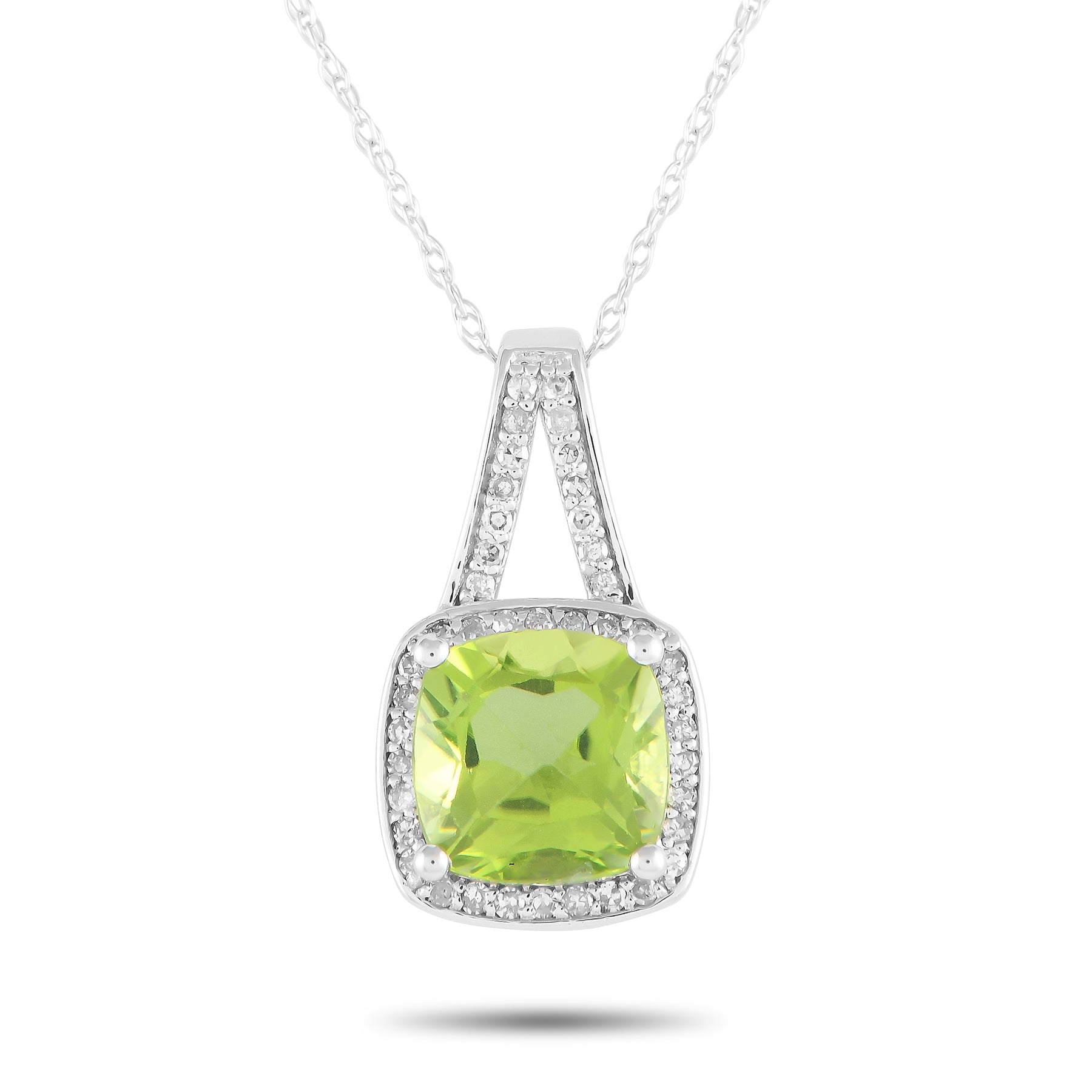 LB Exclusive 14K Weißgold 0.12ct Diamant und Peridot Halskette PD4 16273WPE