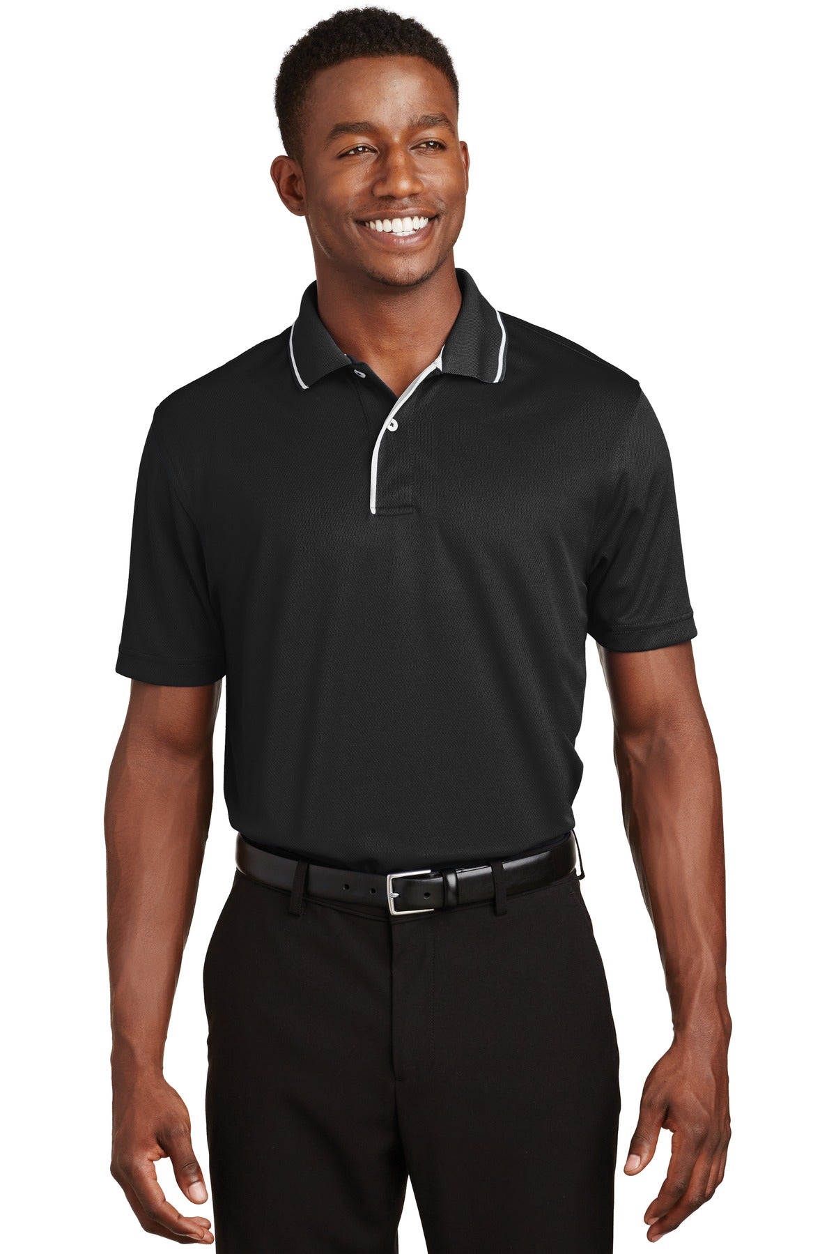 Sport-Tek Herren Dri-Mesh Polo mit gekipptem Kragen und Piping