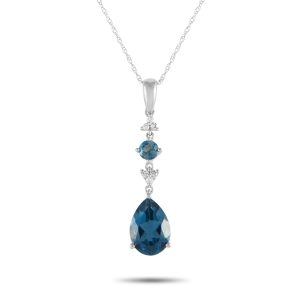 LB Exclusive 14K Weißgold 0.05ct Diamant und blaue Topaz Anhänger Halskette - – PD4 / 16247WBT