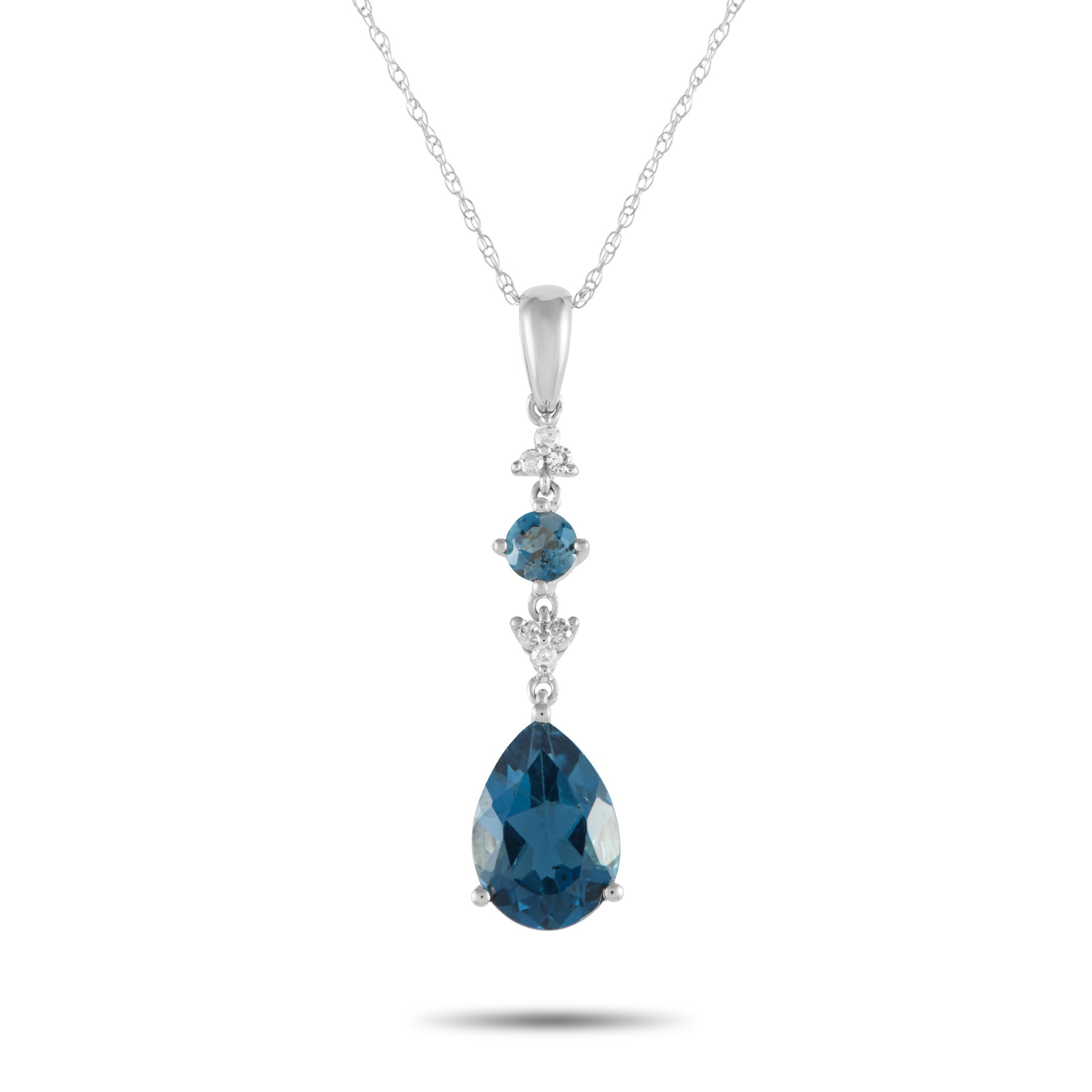 LB Exclusive 14K Weißgold 0.05ct Diamant und blaue Topas Anhänger Halskette PD4 16247WBT