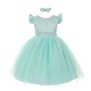 Baby Mädchen Minze Strass Perle Akzent Stirnband Ostern Kleid 6-24M