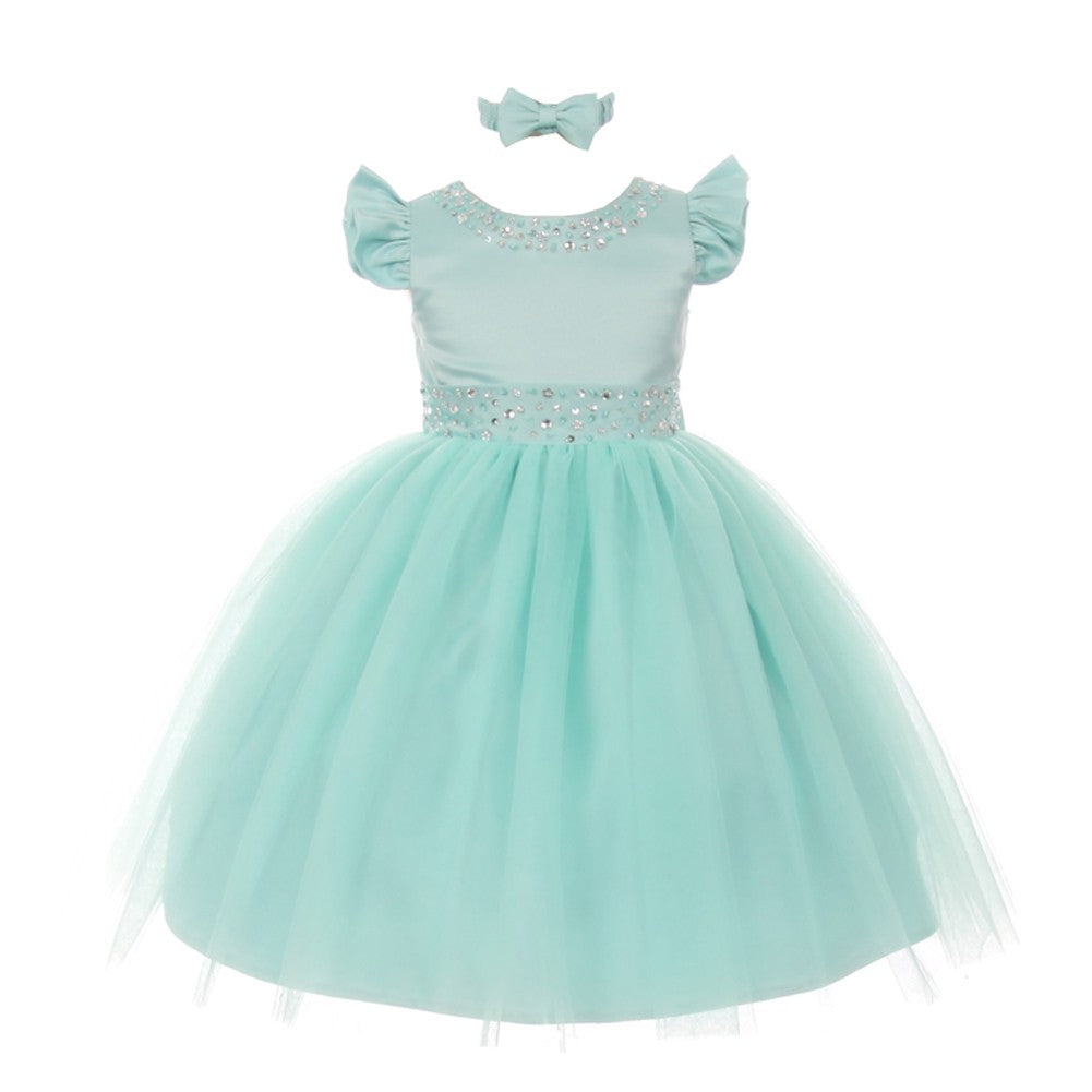 Baby Mädchen Minze Strass Perle Akzent Stirnband Ostern Kleid 6-24M