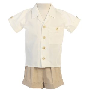 Baby Jungen Khaki Weiß Poly Baumwollhemd Viskose Leinen Shorts Set 3-24M