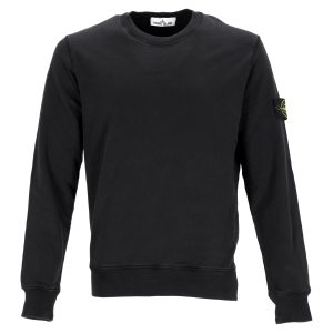 Stone Island Logo Patch Crewneck Sweatshirt aus schwarzer Baumwolle
