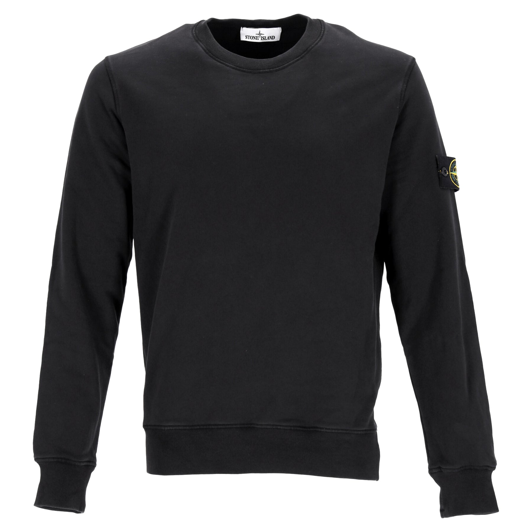 Stone Island Logo Patch Sweatshirt mit Rundhalsausschnitt aus schwarzer Baumwolle