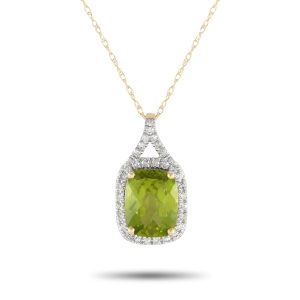 LB Exclusive 14K Gelbgold 0,13ct Diamant und Peridot Anhänger Halskette - – PD4 / 15472YPE