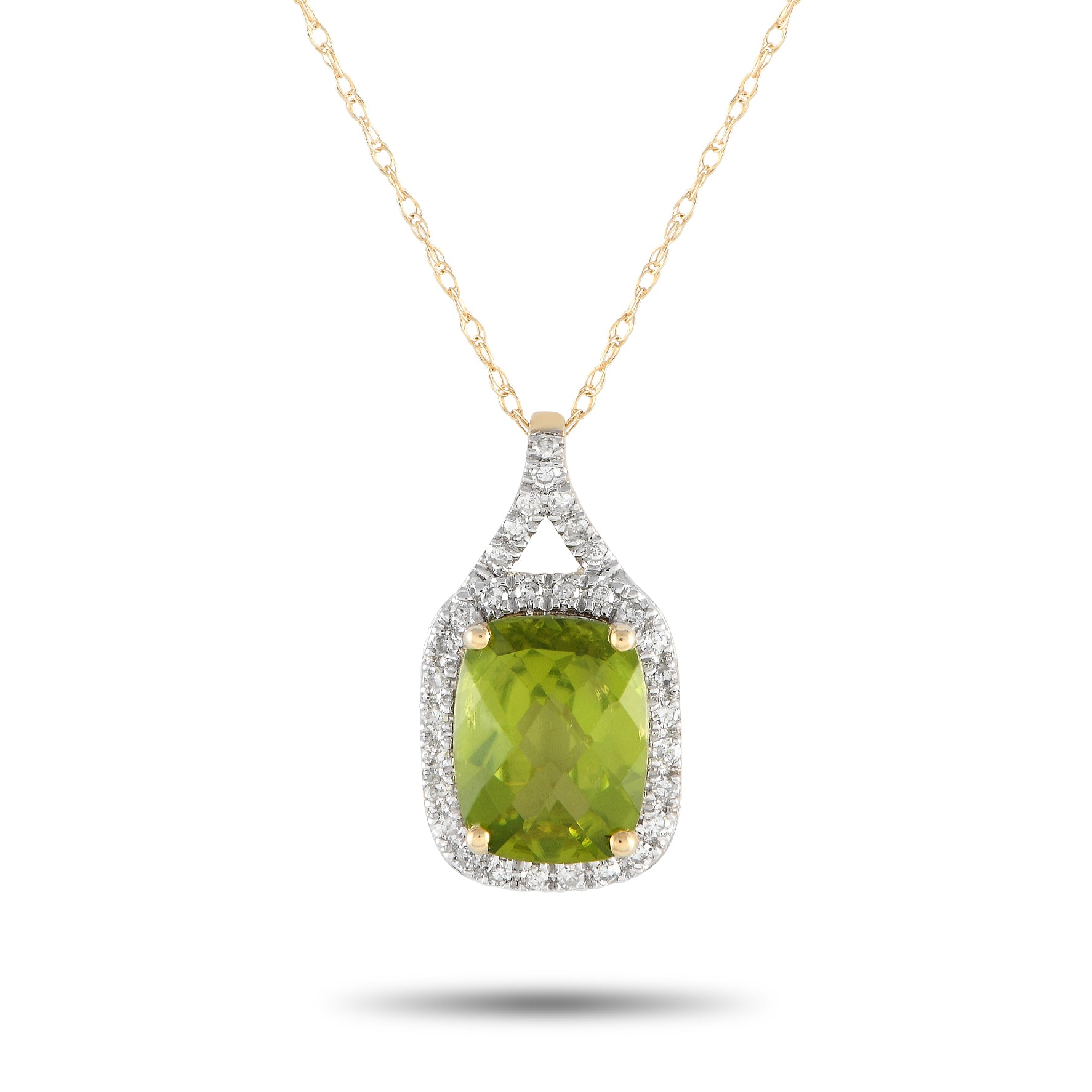 LB Exclusive 14K Gelbgold 0.13ct Diamant und Peridot Anhänger Halskette PD4 15472YPE