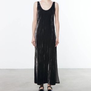Silk Textured Velvet Tank Kleid in anthrazit 7705927876668