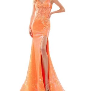 Sequin Lace hohe Schlitz Meerjungfrau Kleid in orange 7833384845372