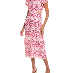 Sail to Sable Flutter Sleeve Leinen-Bleder-Midi-Kleid 7705930039356