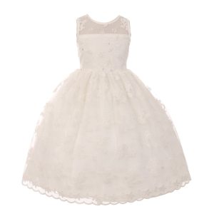 kleine Mädchen Elfenbein Spitze Perle geschmückt Blumenmädchen Ostern Kleid 2-6