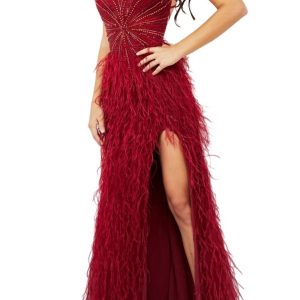 Feather Accent Prom Kleid in Burgund 7833314263100