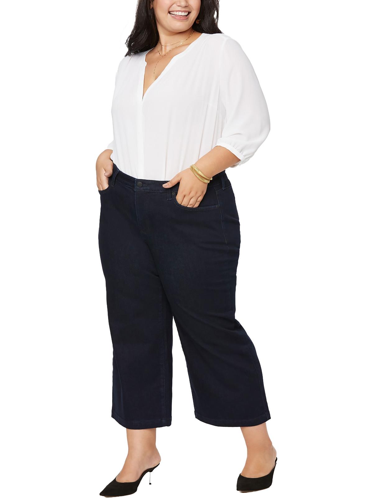 Plus Damen hoher Bund Jeans mit breitem Bein
