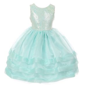 kleine Mädchen Aqua Pailletten Spitze Organza Blumenmädchen Kleid 2-6