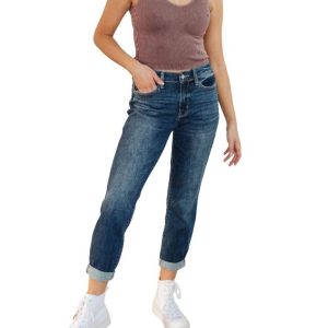 Midrise Cuffed Boyfriend Jeans in mittlerer Waschung 7705951240252