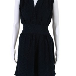 Balenciaga Seide Damen Polka dot gegürtelt V-Ausschnitt ärmelloses Kleid Marine 7833493733436
