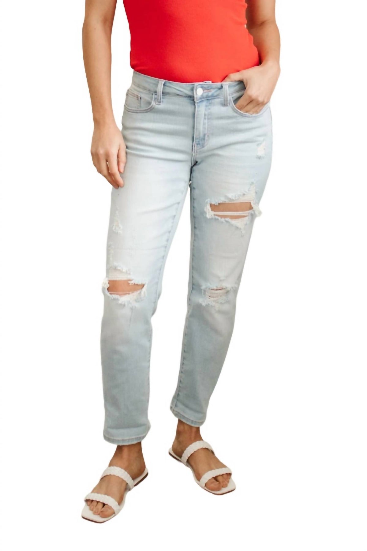 Super hell Destroyed Boyfriend Jeans in leichter Waschung