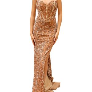 Sweatheart Neckline Mermaid Kleid in Gold 7833319931964