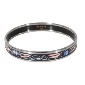 Hermès Narrow Enamel Armband mit rosa & blau Design Palladium plattiert (67MM) 7705708986428