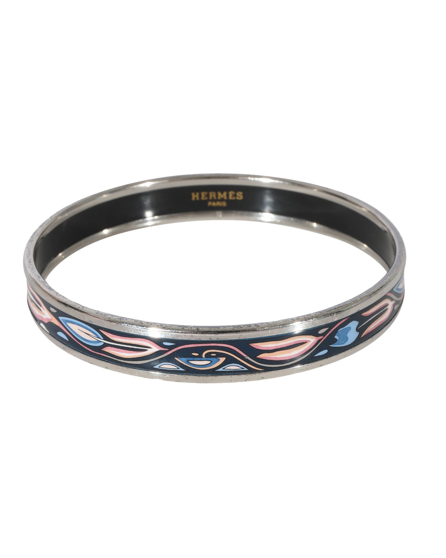 Hermès Schmale Emaille Armband mit Rosa & Blau Design Palladium überzogen (67MM)