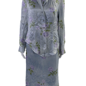 Escada Damen Seide Charmeuse Blumendruck Bleistift Kleid Set hellblau 7833502285884