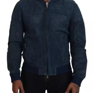 Dolce & Gabbana Herrenjacke aus perforiertem Leder mit durchgehendem Reißverschluss (gebraucht) 7712982958140