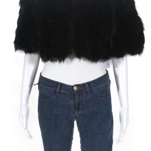 Roberto Cavalli Damen Fuchs Fell Fransen geköpft Mantel schwarz 7833498583100