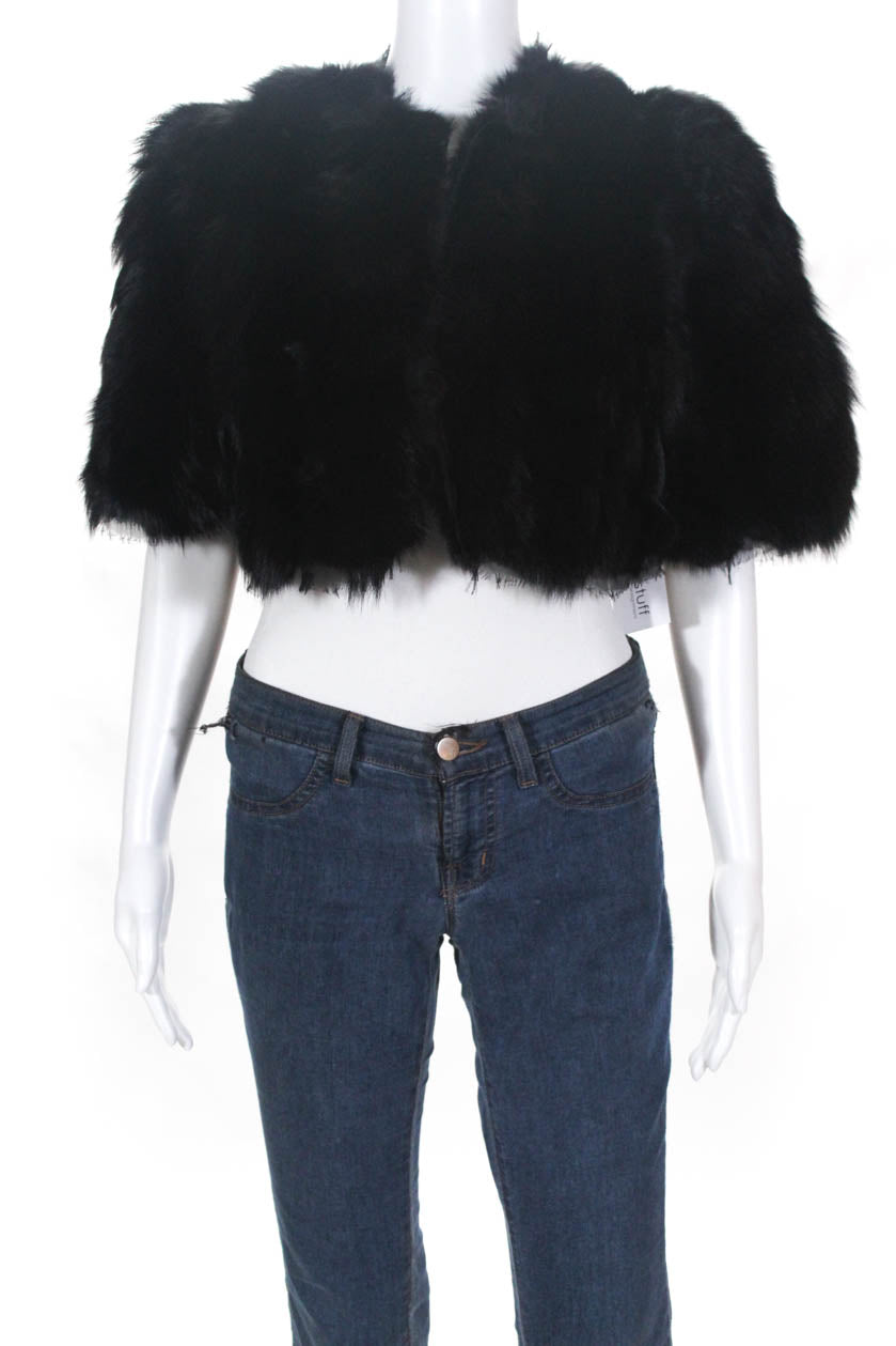 Roberto Cavalli Damen Fuchs Pelz Fransen Kurzmantel Schwarz