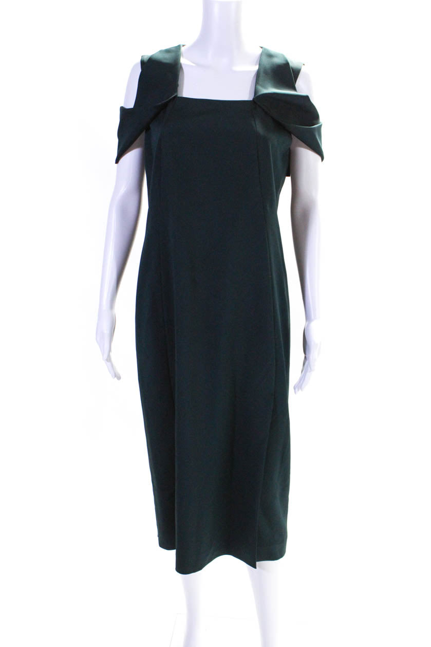 Akris Damen mit Schulterausschnitten quadratisch Neck Mantel Kleid Dunkel Emerald Seide