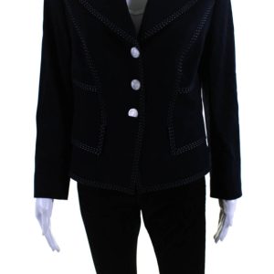Escada Damen breite Revers Knopf unten Anzug Jacke Marine blaue Wolle 7833502548028