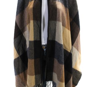Bogner Damen Mehrfarbig Braun kariert Schnalle Fringe Detail Poncho Jacke