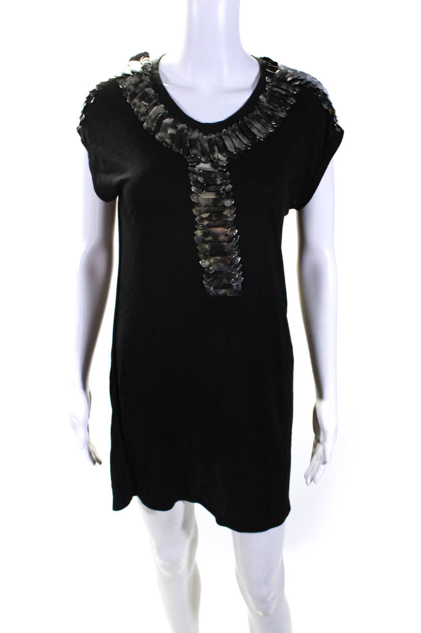 Givenchy Damen Metal Applique Kurzarm Hemd Kleid Schwarz