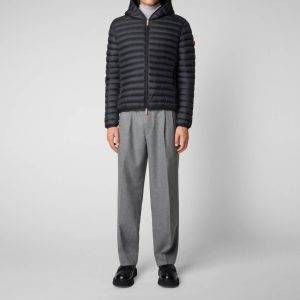Herren Puffer Hoodie Mantel in schwarz