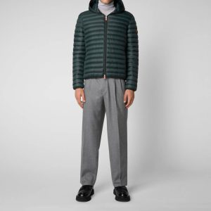 Herren Puffer Hoodie Mantel in grün