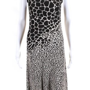 Salvatore Ferragamo Damen ärmelloses Leopardenstrick Kleid braun weiß 7833539477564