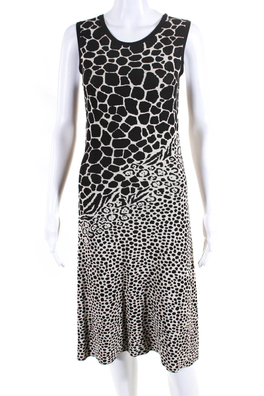 Salvatore Ferragamo Damen ärmellosen Leopard Strick Kleid braun weiß